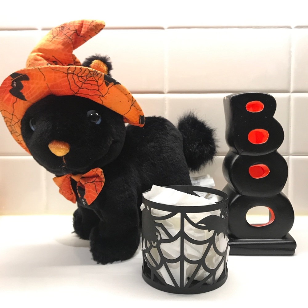 Halloween Bundle 🎃 Vintage Cat / “Boo” Candle Holder / Carlton Cards Tealight